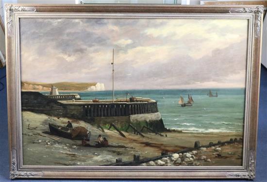 Richard Henry Nibbs (1816-1893) Newhaven pier and Seaford Bay, the proposed site for a harbour of refuge, 32 x 48in.